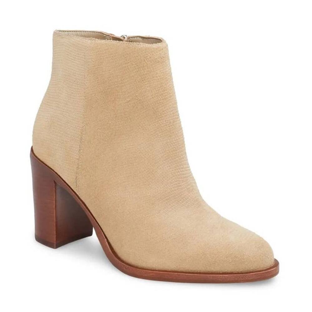 NEW Vince Camuto Paitrilla Tan Suede Snake Skin Print Zip Up Bootie Ankle Boots